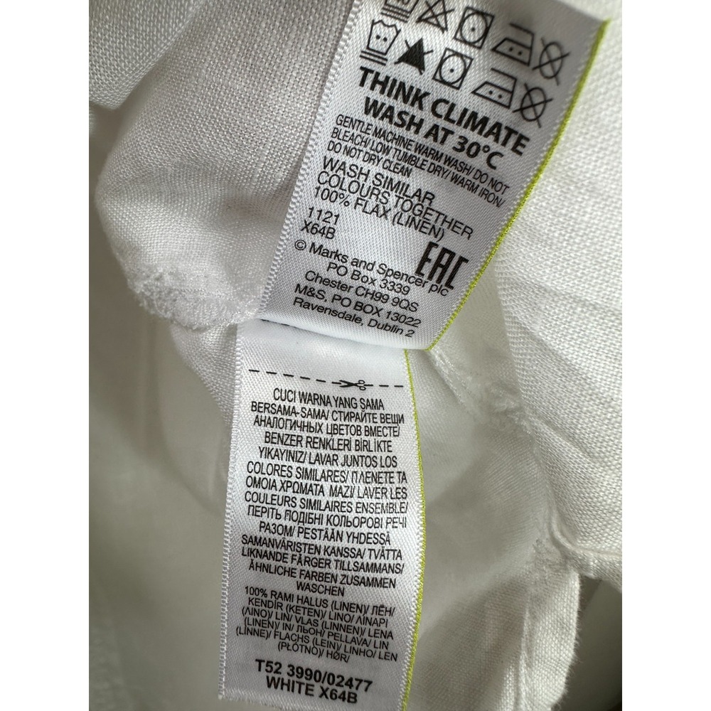 Marks & Spencer M&S Pure Linen V-Neck Popover Top White US Size 10 Lagonlook - Picture 9 of 11